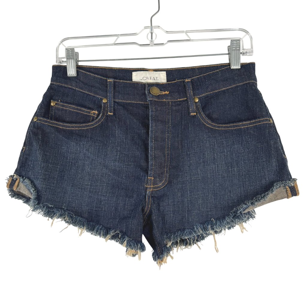 The Great The Cut Off Shorts Size 25 Denim Button Fly Cotton Blend Blue Ss-1894